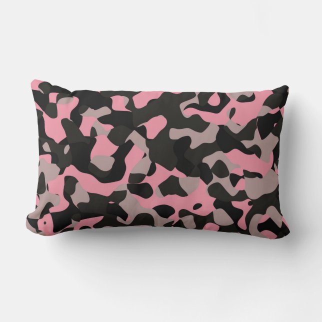Rosa och svart Camo Lumbarkudde (Framsida)