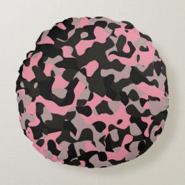 Rosa och svart Camo Rund Kudde