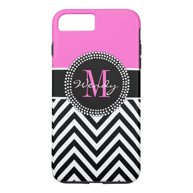 Rosa och svart Chevron Monogram-Elegant Case-Mate iPhone Skal (Baksida)