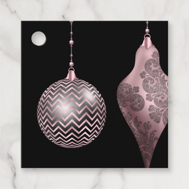  Rosa och svart Chevron- och Damaskjul Gåvor Etiketter (Framsida)