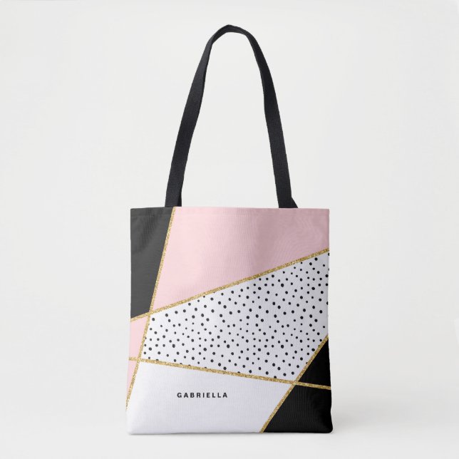 Rosa och svart Chic Abstrakt Mönster Tote Bag Tygkasse (Framsida)