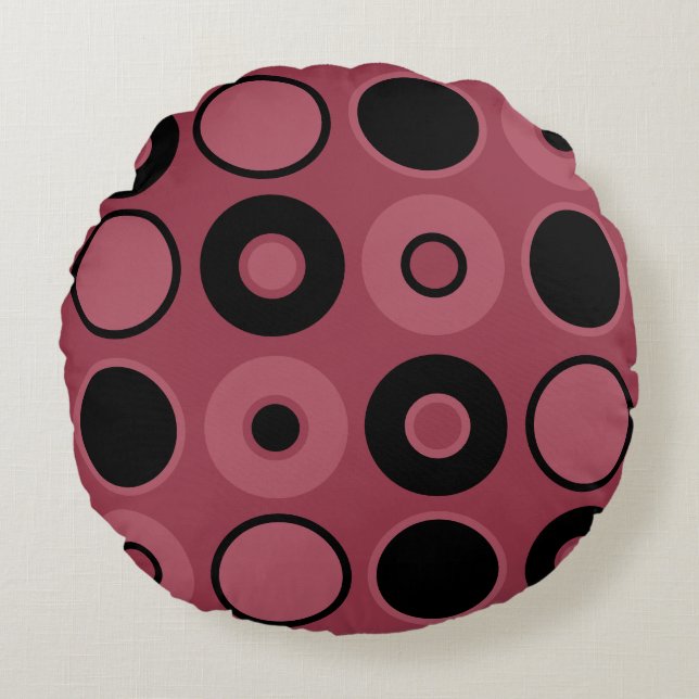 Rosa och svart cirklar Dekorativ kudde (Framsidan)