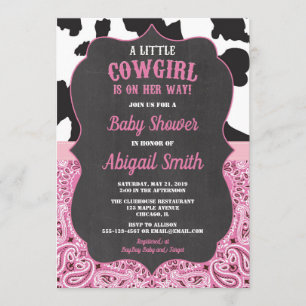 rosa och svart cowgirlbaby showerflicka inbjudningar
