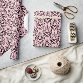 Rosa och svart Damask Fladdermus Presentpapper