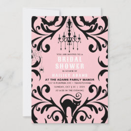 Rosa och svart Damask Glam Halloween-Möhippa Inbjudningar