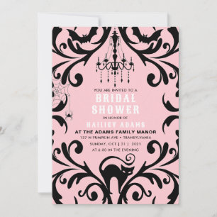 Rosa och svart Damask Glam Halloween-Möhippa Inbjudningar