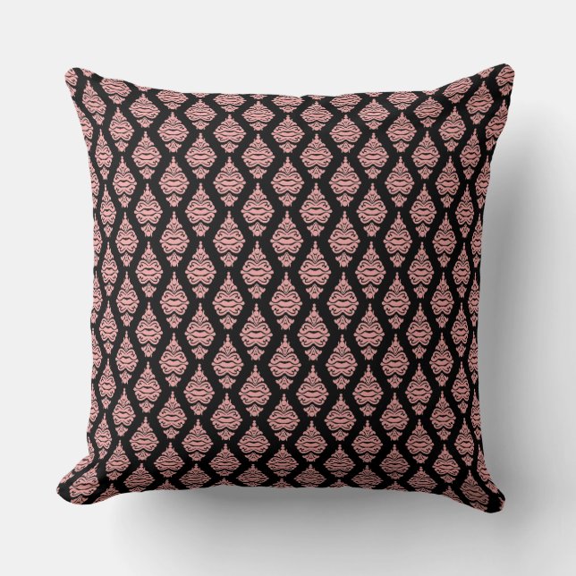 Rosa och svart Damask Soffa Cushion Kudde (Framsida)