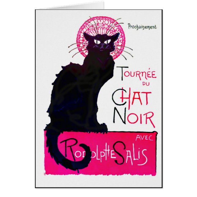 Rosa och svart Deco katt Hälsningskort (Framsidan)