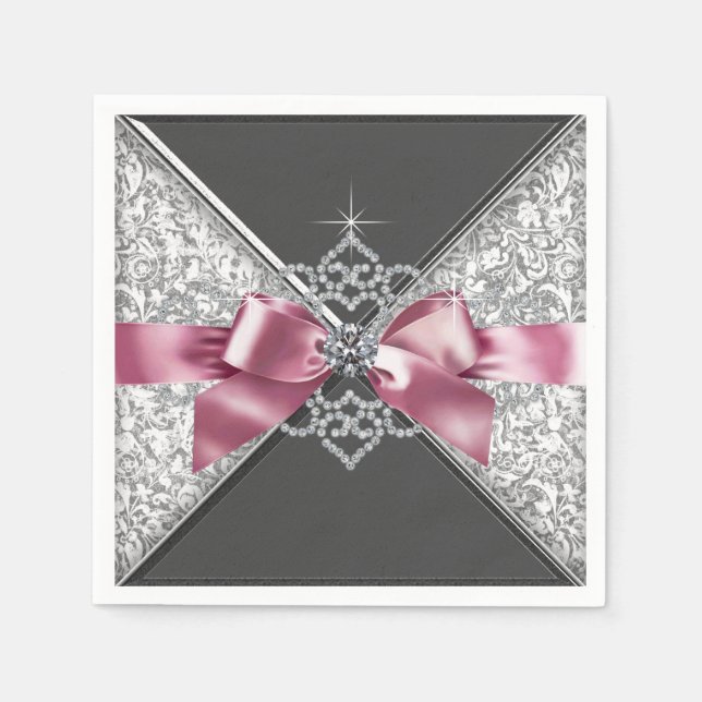 Rosa och svart diamantbåge pappersservett (Framsidan)