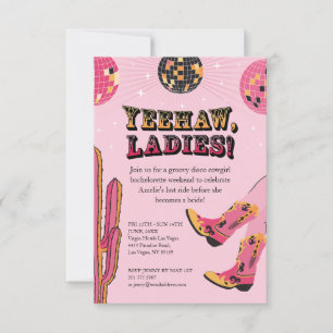 Rosa och svart Disco Cowgirl Bachelorette Helg Inbjudningar