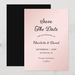 Rosa och svart Elegant, minimalistisk Bröllop Spara Datumet