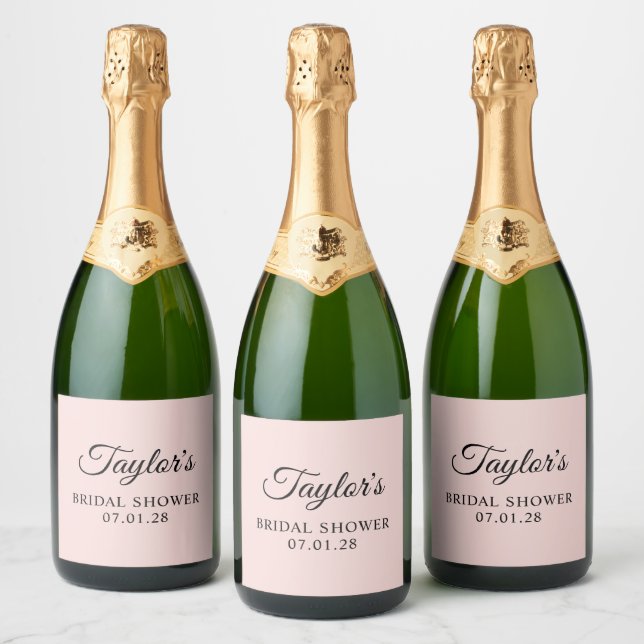 Rosa och svart elegant skript bröllopsdusch (Flaskor)