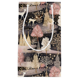 Rosa och svart elegant snöig hjortskog