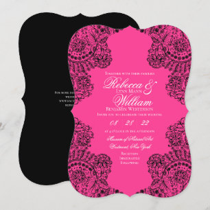 rosa och svart Eleganten Snöre, Göteborg Bröllop Inbjudningar