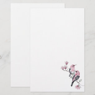 Rosa och svart fåglar vid Träd Gren Brevpapper