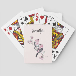 Rosa och svart fåglar vid Träd Gren Casinokort