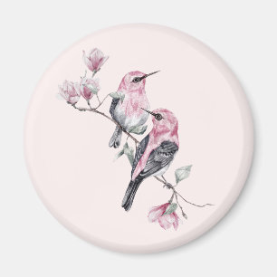 Rosa och svart fåglar vid Träd Gren Magnet