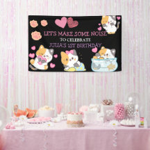 rosa och svart födelsedagsbanner för babyflicka