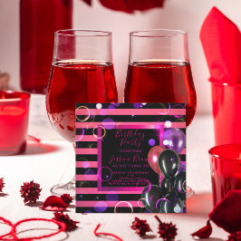 Rosa och svart Födelsedagsfest för Chic av trendig Inbjudningar