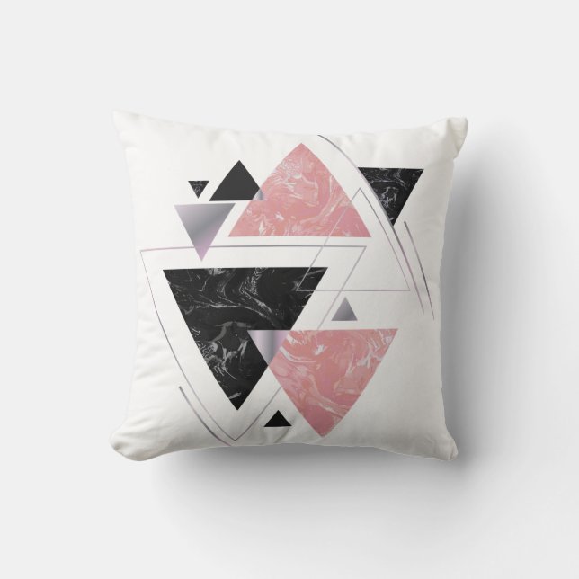 Rosa och svart geometrisk triangel kudde (Framsida)