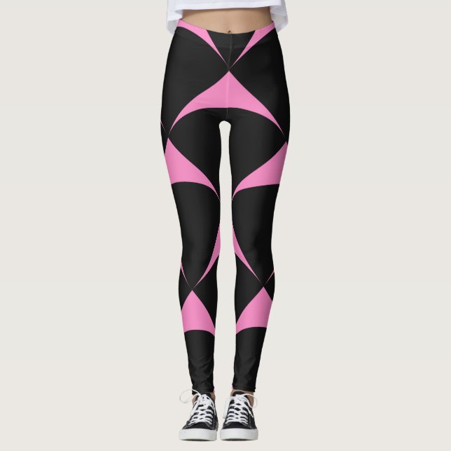 Rosa och svart geometriska Mönster Leggings (Framsida)