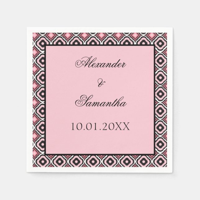 Rosa och svart geometriska Mönster Pappersservett (Framsidan)