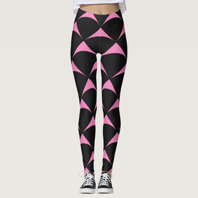 Rosa och svart geometriskt sömlöst Mönster Leggings (Framsida)
