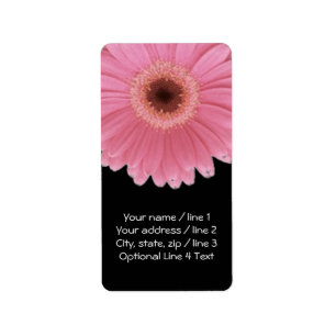 Rosa och svart Gerbera-Daisyn LODRÄT ADRESS Adressetikett