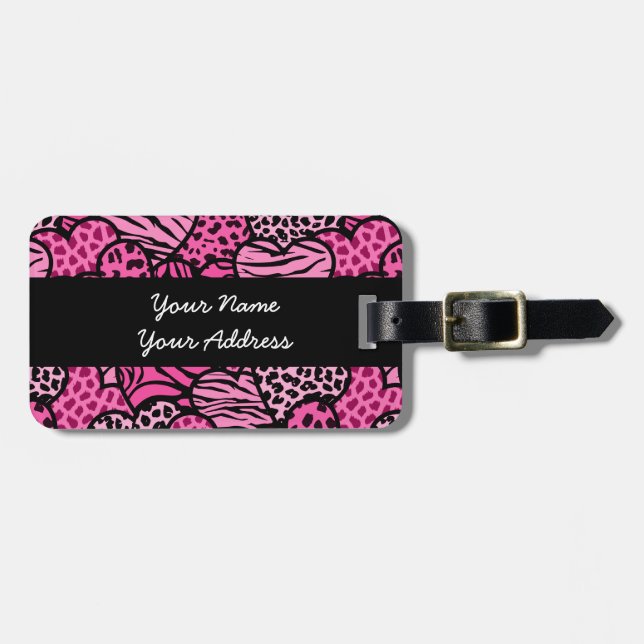 Rosa och svart, gigantiska djurskrivarhjärtan bagagebricka (Horisontell Framsida)