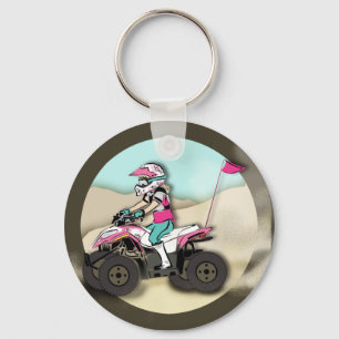 Rosa och svart Girl ATV Rider Nyckelring