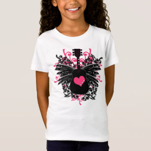 Rosa och svart gitarr för flickor med ängelvinga t shirt