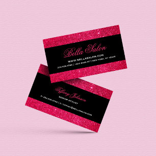 Rosa och svart Glam Faux Glitter Visitkort