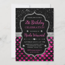 Rosa och svart Glitter Hearts 21:a födelsedagen