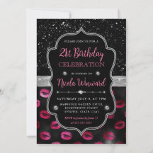 Rosa och svart Glitter Läppar 21:a födelsedag