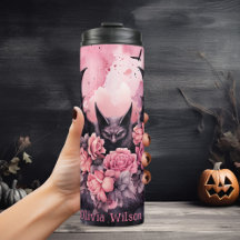Rosa och svart Goth Blommigt Fladdermus Personlig