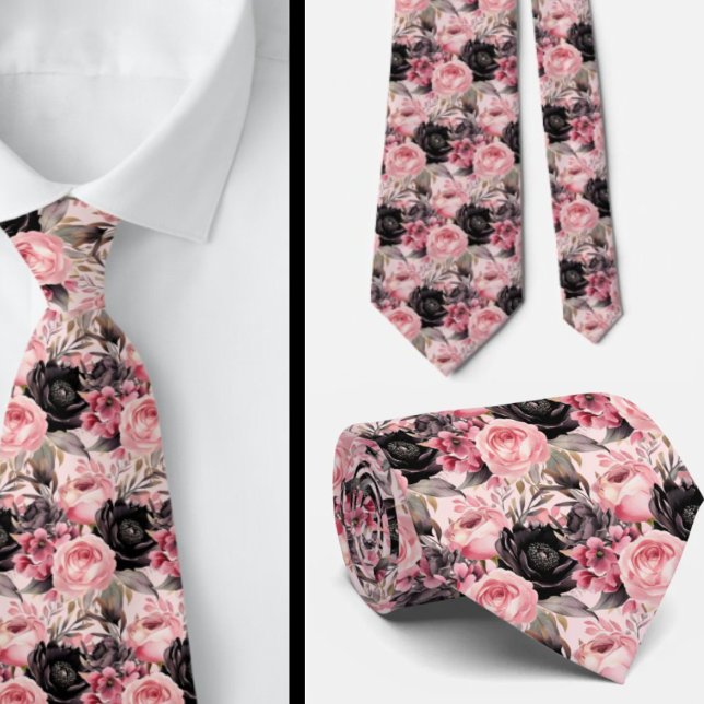 Rosa och svart Goth Flowers-Blommigten Slips (Skapare uppladdad)