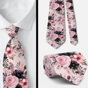 Rosa och svart Goth Flowers-Blommigten Slips
