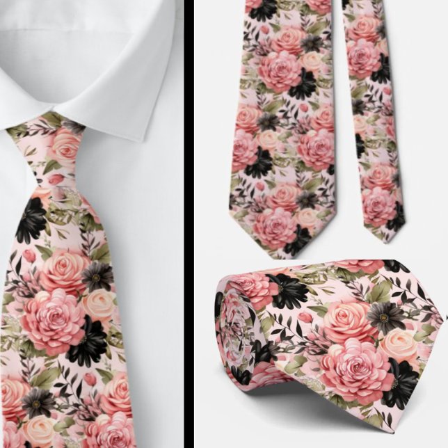 Rosa och svart Goth Flowers-Blommigten Slips (Skapare uppladdad)