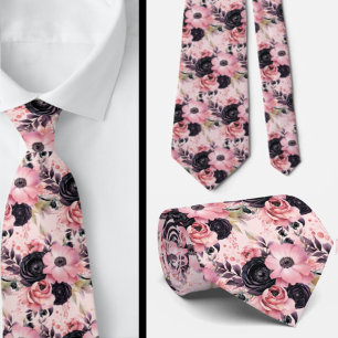 Rosa och svart Goth Flowers-Blommigten Slips