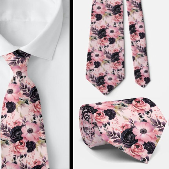 Rosa och svart Goth Flowers-Blommigten Slips (Skapare uppladdad)