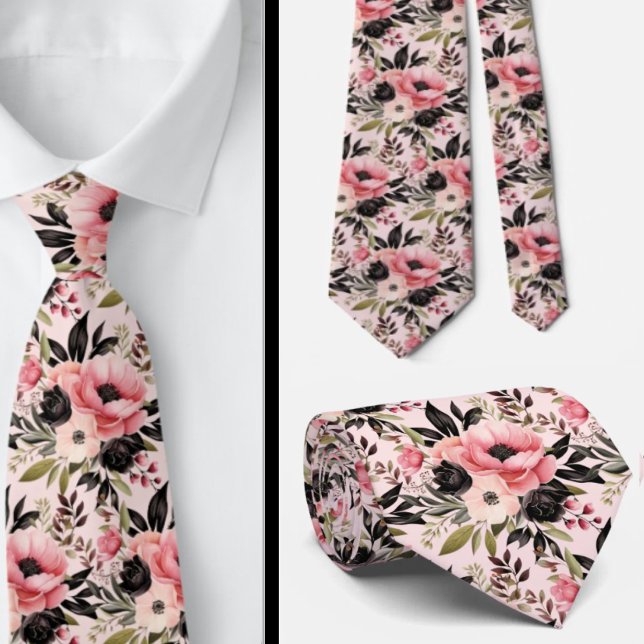 Rosa och svart Goth Flowers-Blommigten Slips (Skapare uppladdad)