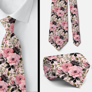 Rosa och svart Goth Flowers-Blommigten Slips