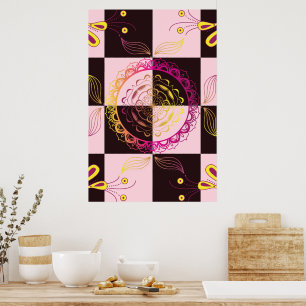 Rosa och svart grafik, Mystic Checkerboard Poster