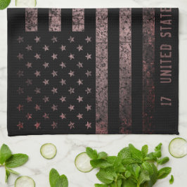 Rosa och svart Grunge Vintage American Flagga Kökshandduk