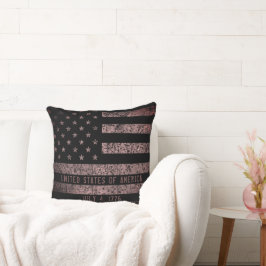 Rosa och svart Grunge Vintage American Flagga Kudde
