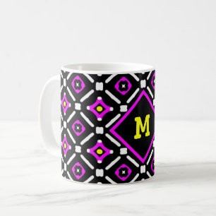 Rosa och svart Guds Öga Mönster Monogram Kaffemugg
