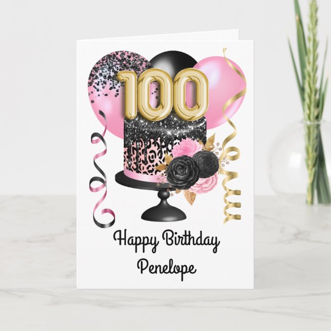 Rosa och svart Guld 100-årsdag Kort (Framsida)