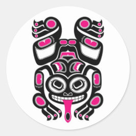 Rosa och svart Haida Spirit Träd Frog Runt Klistermärke