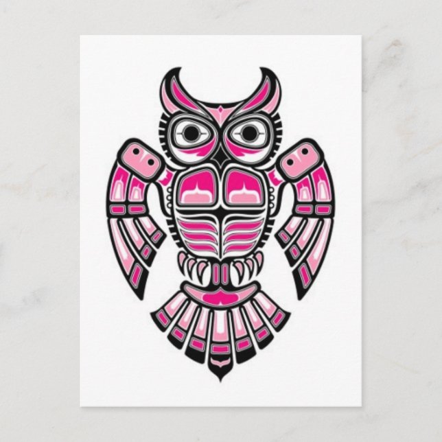 rosa och svart Haida Spirit Uggla Vykort (Framsida)