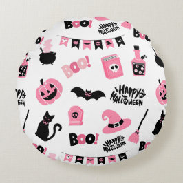 Rosa och svart Halloween Rund Kudde